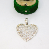 Sterling Silver Cutwork Leaf Crystal Set Heart Charm Pendant Vintage c1970