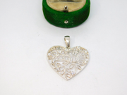 Sterling Silver Cutwork Leaf Crystal Set Heart Charm Pendant Vintage c1970