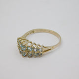 Sterling Silver 14 Aquamarine Double Row Dress Ring Vintage c1970 Size N 1/2