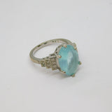 Sterling Silver Blue Topaz & Spinel Art Deco Dress Ring Antique c1930 Size L