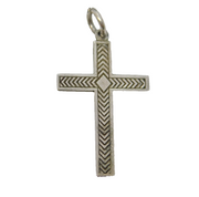 Sterling Silver Lined Pattern Cross Charm Pendant Vintage c1970