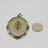 Sterling Silver Marcasite & Frosted Glass Large Oval Deco Pendant Antique c1920