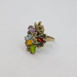 Sterling Silver Colourful Multi-Gemstone Studio Ring Vintage c1970 Size M 1/2