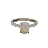 Sterling Silver Cabochon Moonstone Solitaire Dress Ring Modern c1990 Size I 1/2