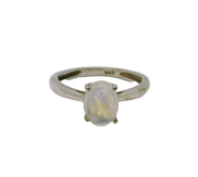 Sterling Silver Cabochon Moonstone Solitaire Dress Ring Modern c1990 Size I 1/2