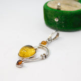 Sterling Silver Baltic Amber Swirl Charm Pendant Vintage c1970