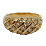 Gold On Sterling Silver Multi-Stone CZ Patterned Band Ring Vintage c1970 Size K