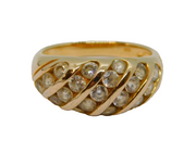 Gold On Sterling Silver Multi-Stone CZ Patterned Band Ring Vintage c1970 Size K