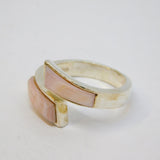 Sterling Silver Pink Shell Chunky Crossover Band Ring Vintage c1970 Size N