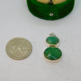 Sterling Silver Double Oval Faceted Green Aventurine Charm Pendant Vintage c1970