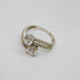 Sterling Silver Multi-Stone Crystal Set Crossover Ring Modern c1990 Size L 1/2