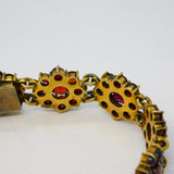 Austro-Hungarian Silver Gilt & Bohemian Garnet Floral Panel Bracelet Antique