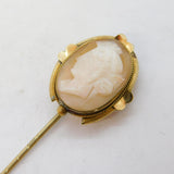 Victorian Rolled Gold Carved Shell Cameo Stick Pin Antique c1880s