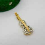 Sterling Silver Gilt & Spinel Set Violin Form Drop Pendant Vintage c1980