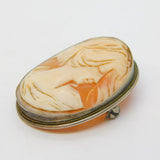 Art Deco Sterling Silver Carved Shell Cameo Brooch Pin Antique c1920s