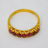 9ct Yellow Gold Seven-Stone Natural Ruby Dress Ring Antique c1940 Art Deco