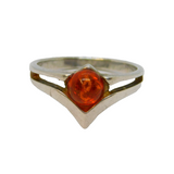 Sterling Silver Baltic Amber Wishbone Studio Style Ring Vintage c1970 Size N 1/2