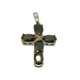 Sterling Silver Faceted Black Onyx Cross Charm Pendant Contemporary c1990s