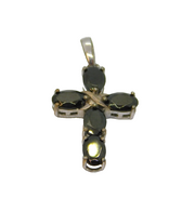 Sterling Silver Faceted Black Onyx Cross Charm Pendant Contemporary c1990s