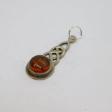Sterling Silver Baltic Amber Celtic Style Drop Charm Pendant Vintage c1970