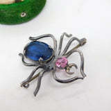 Sterling Silver Pink-Blue Paste Set Spider Insect Brooch Antique c1930 Art Deco