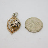 Sterling Silver Lucky Ladybird On Cutwork Leaf Charm Pendant Vintage c1970s
