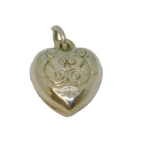 Sterling Silver Patterned Small Puff Heart Charm Pendant Vintage c1970