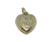 Sterling Silver Patterned Small Puff Heart Charm Pendant Vintage c1970