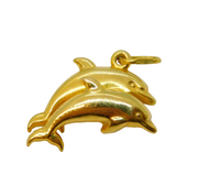 9ct Yellow Gold Pair of Dolphin Charm or Pendant Vintage c1970
