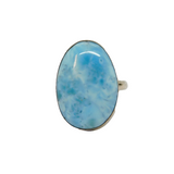 Sterling Silver Oval Natural Larimar Statement Studio Ring Vintage c1970 Size R