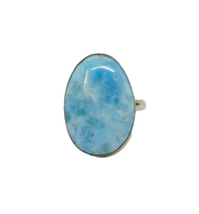 Sterling Silver Oval Natural Larimar Statement Studio Ring Vintage c1970 Size R