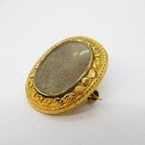Victorian Gold Plated Floral Chased Hair Set Mourning Brooch Antique c1860