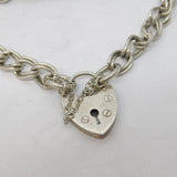 Sterling Silver Cable Link Charm Bracelet Heart Lock Clasp Vintage c1970