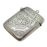 Victorian Sterling Silver Floral Pattern 'Good Luck' Vesta Case Antique 1899