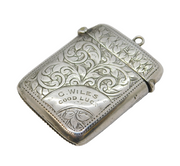 Victorian Sterling Silver Floral Pattern 'Good Luck' Vesta Case Antique 1899