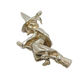 Sterling Silver Witch Flying On Broomstick Charm Pendant Vintage c1970