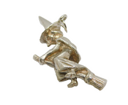 Sterling Silver Witch Flying On Broomstick Charm Pendant Vintage c1970
