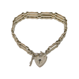 Sterling Silver Gate Link Charm Bracelet with Heart Lock Clasp Vintage London