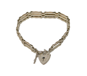 Sterling Silver Gate Link Charm Bracelet with Heart Lock Clasp Vintage London