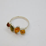 Sterling Silver Mixed Colour Baltic Amber Dress Band Ring Vintage c1970 Size O