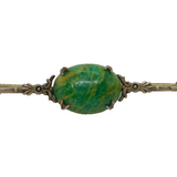 Sterling Silver Cabochon Green Hardstone Art Deco Bar Brooch Antique c1920's