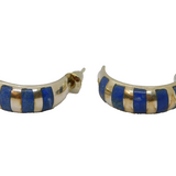 Pair of Sterling Silver Sodalite Striped Half Hoop Stud Earrings Vintage c1970