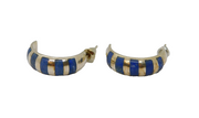 Pair of Sterling Silver Sodalite Striped Half Hoop Stud Earrings Vintage c1970