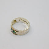 Sterling Silver Emerald & Topaz "I Love You" Band Ring Vintage c1970 Size N 1/2
