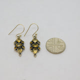 Pair of Sterling Silver Multi-Stone Faceted Citrine Hook Earrings Vintage c1990