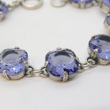 Sterling Silver Carved Purple Glass Set Panel Bracelet Vintage c1970 19cm Length