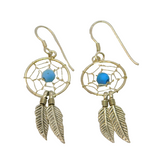 Pair of Sterling Silver Blue Bead Dreamcatcher Drop Earrings Vintage c1970
