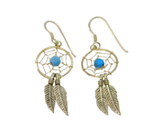 Pair of Sterling Silver Blue Bead Dreamcatcher Drop Earrings Vintage c1970