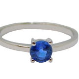Sterling Silver Round Sapphire Solitaire Dress Ring Vintage c1970 Size N
