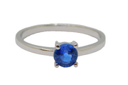 Sterling Silver Round Sapphire Solitaire Dress Ring Vintage c1970 Size N